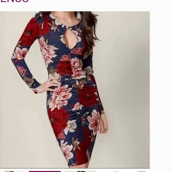 VENUS Dresses Venus Womens Floral Ruched Open Back Midi